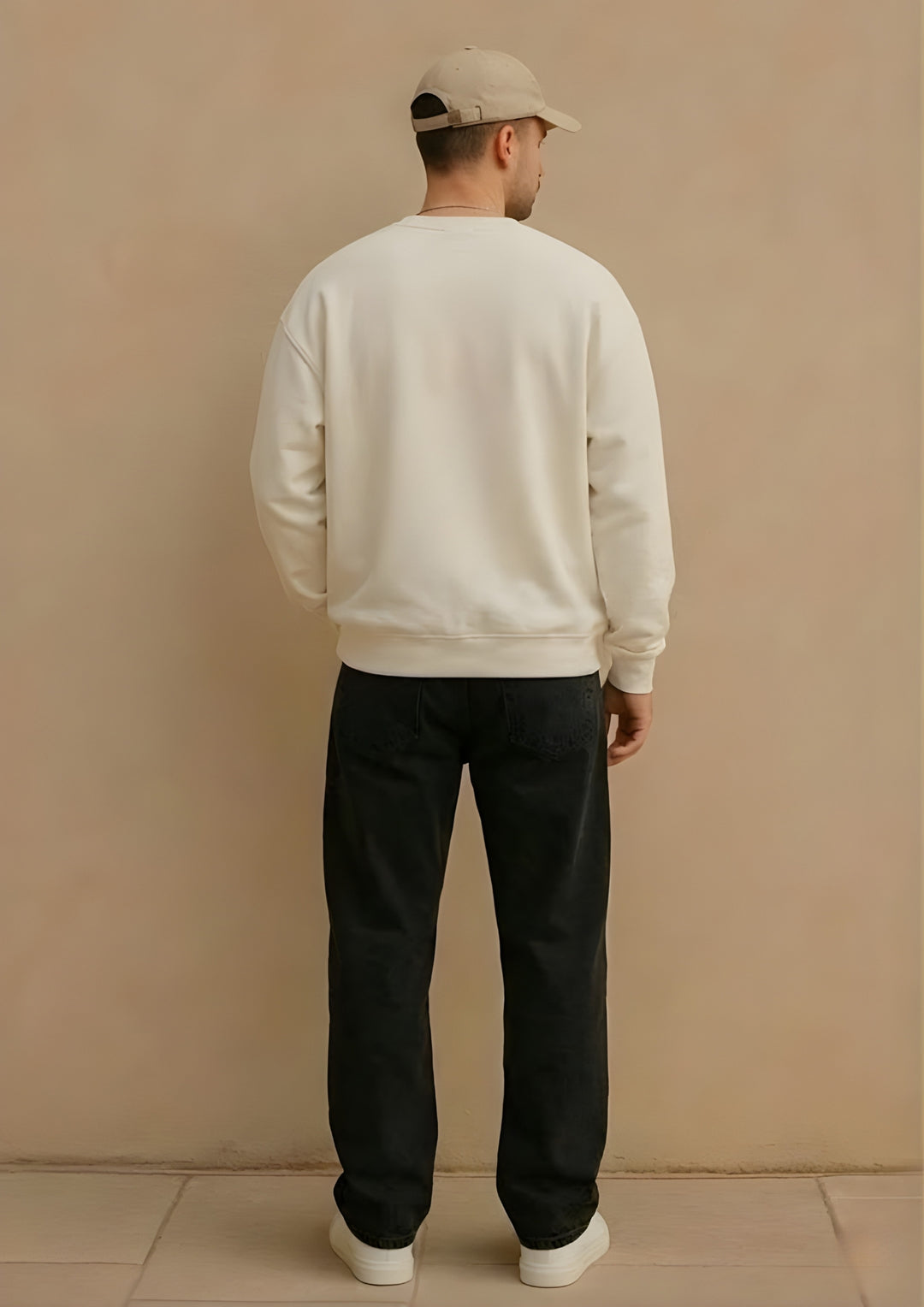 Solid Off White Men Drop Shoulder Premium Terry Sweatshirt