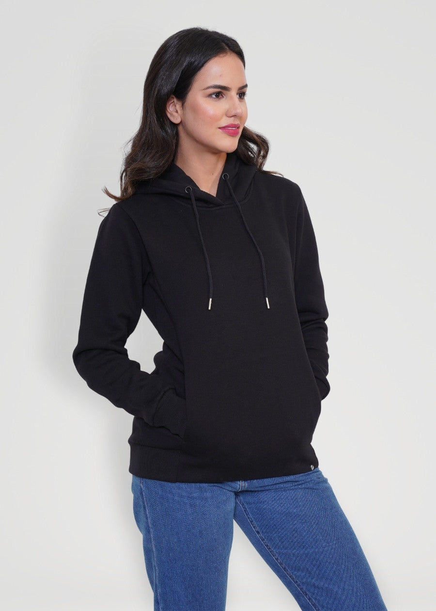 Women Fleece Hoodie Sweatshirt black colour