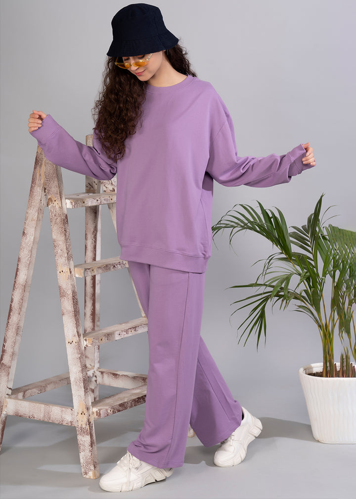 Solid Lilac Premium terry Co-Ord set For Womens | Pronk