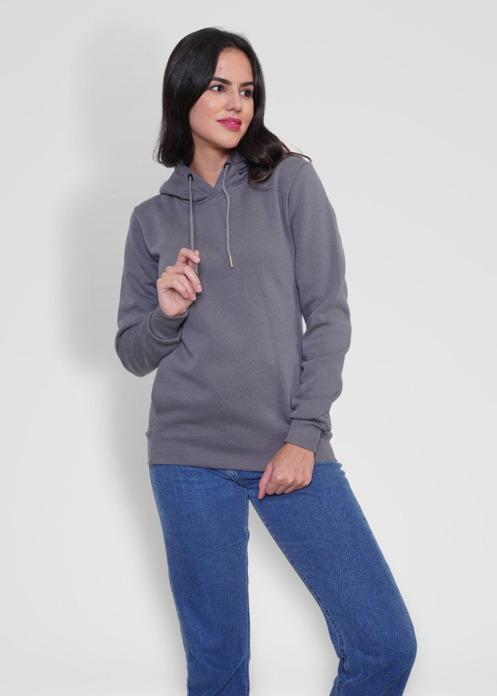 Women Fleece Hoodie Sweatshirt steel grey colour
