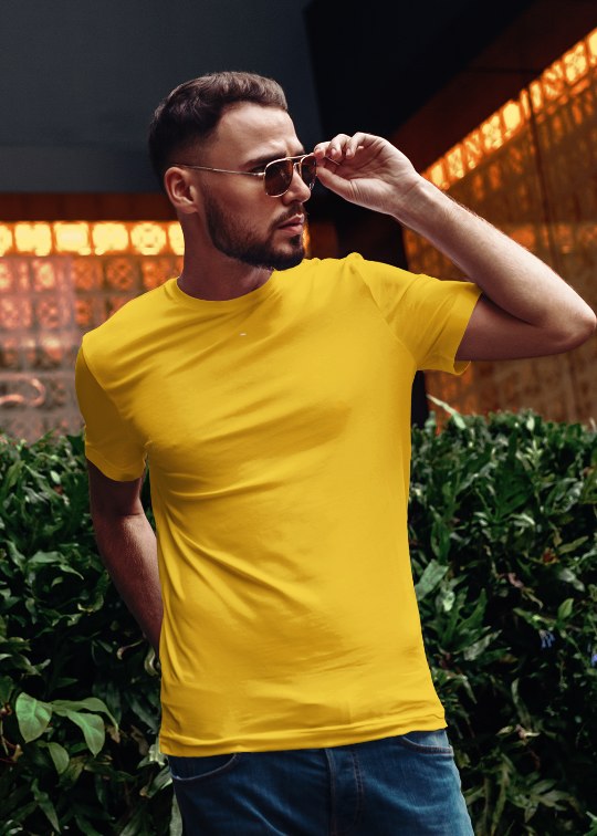 Mustard 3XL-Size Mens Half Sleeve T-Shirt